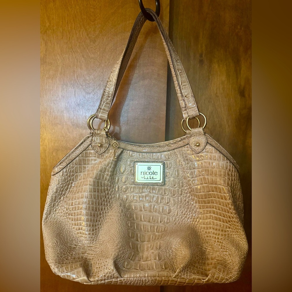 Nicole Lee Brown Crocodile Pattern Shoulder Bag